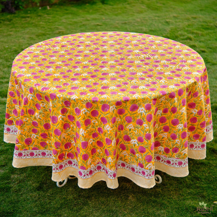 LF table linen Marigold Round Cotton Tablecloth Table Cover 