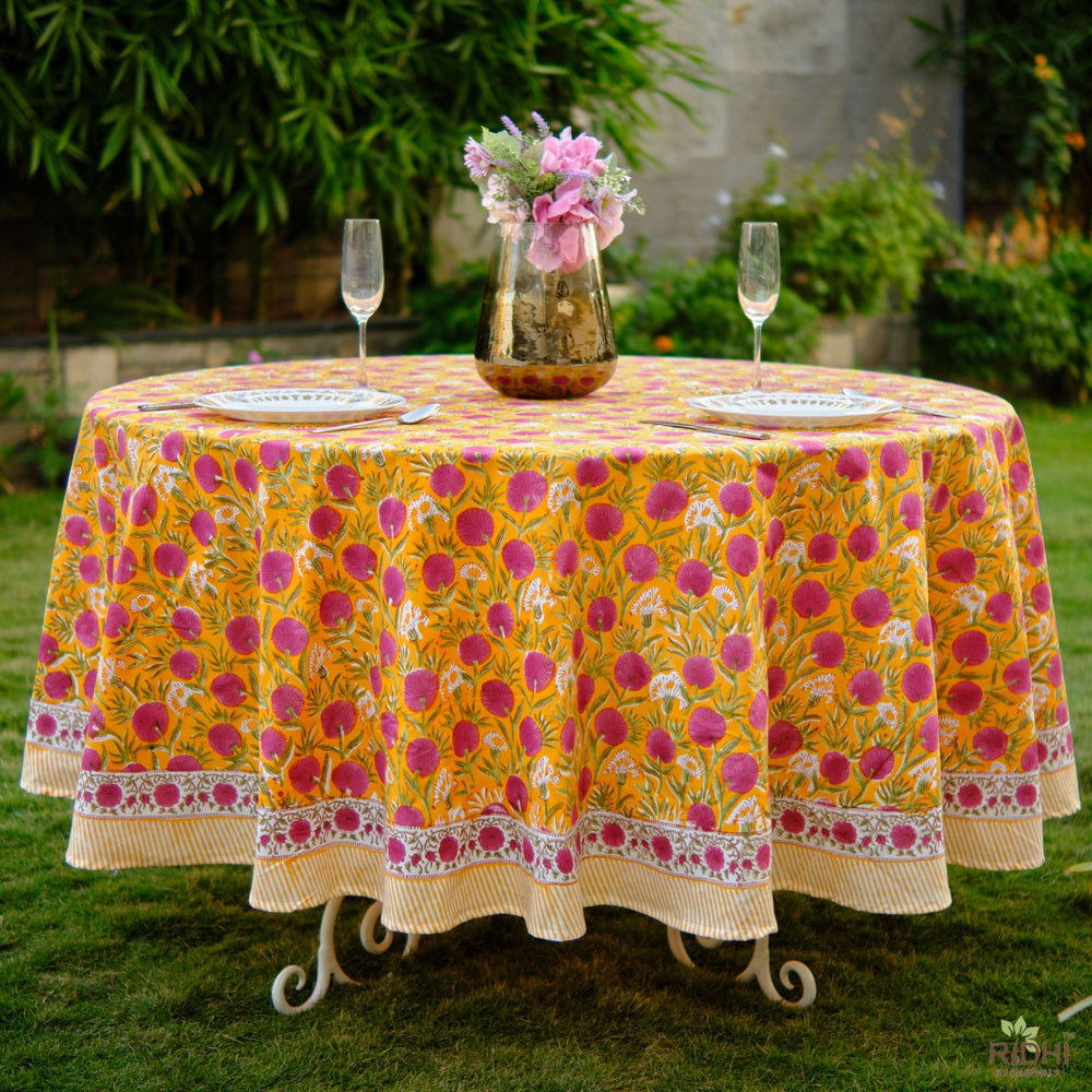 LF table linen Marigold Round Cotton Tablecloth Table Cover 