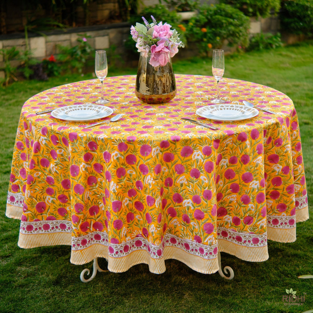 LF table linen Marigold Round Cotton Tablecloth Table Cover 