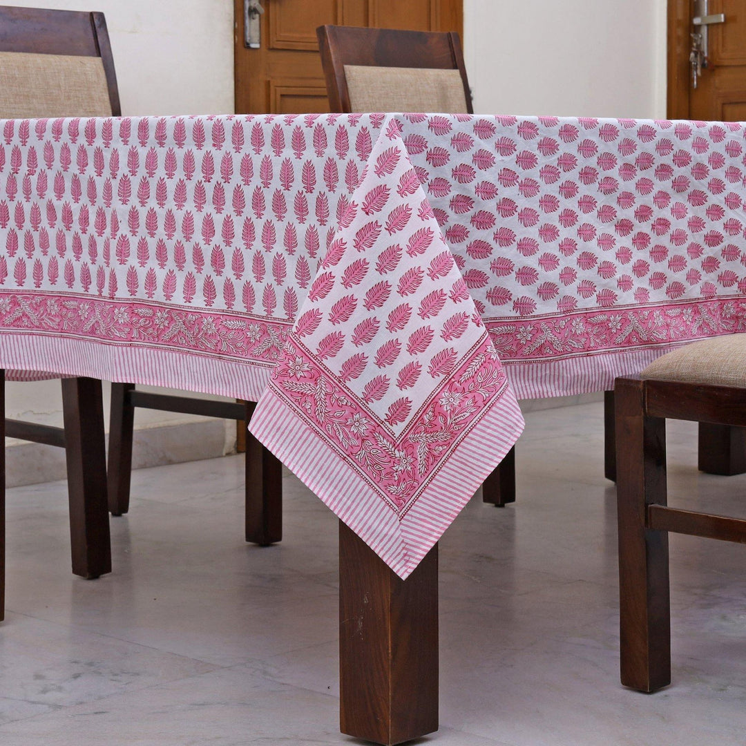 Taffy Pink Indian Floral Hand-Block Printed Cotton Tablecloth