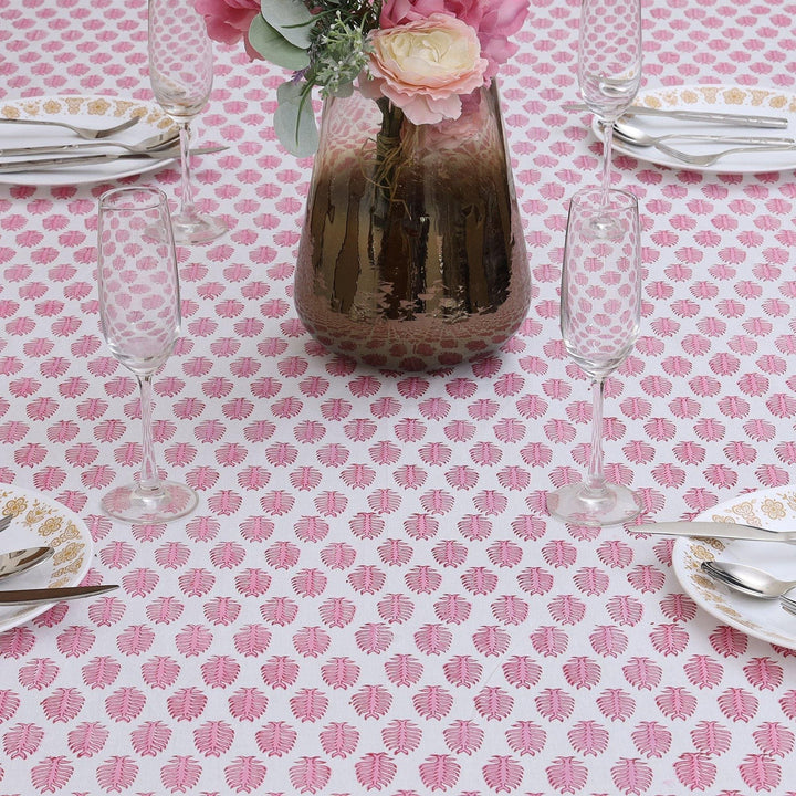 Taffy Pink Indian Floral Hand-Block Printed Cotton Tablecloth