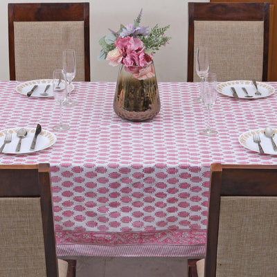 Fabricrush Taffy Pink Indian Hand Block Leaf Print 100% Pure Cotton Tablecloth Table Cover Wedding Tablecloth