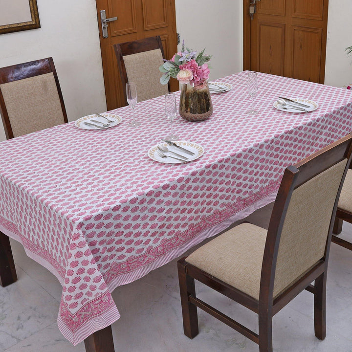 Taffy Pink Indian Floral Hand-Block Printed Cotton Tablecloth