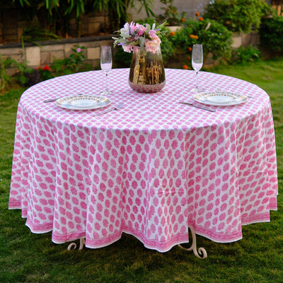 LF table linen Pink Pinaate Round Cotton Tablecloth Table Cover 