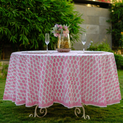 LF table linen Pink Pinaate Round Cotton Tablecloth Table Cover 