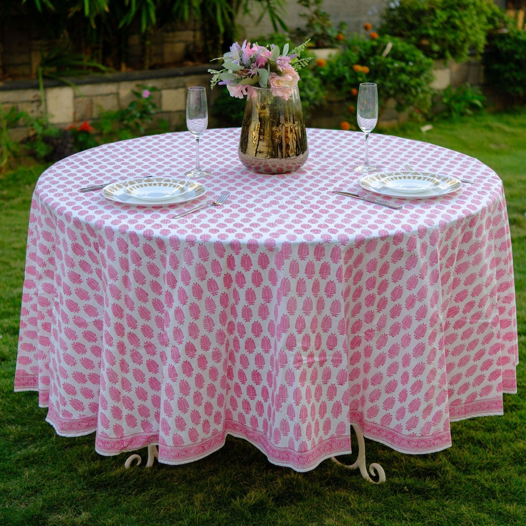 LF table linen Pink Pinaate Round Cotton Tablecloth Table Cover 